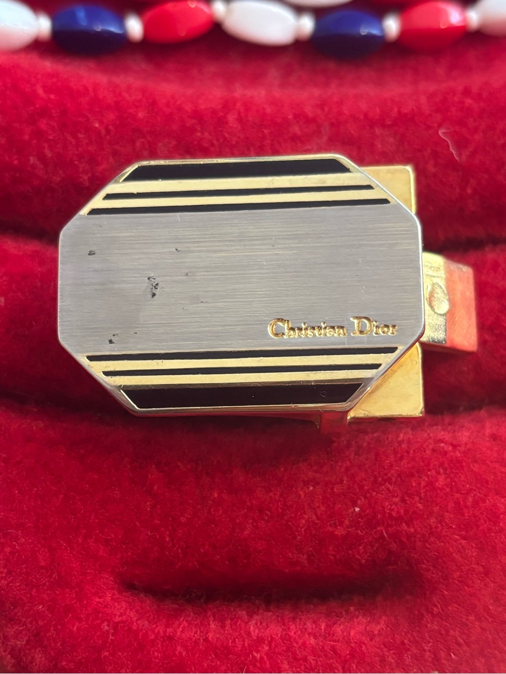 Vintage Christian Dior Gold, Silver & Black Striped Octagonal men’s belt buckle